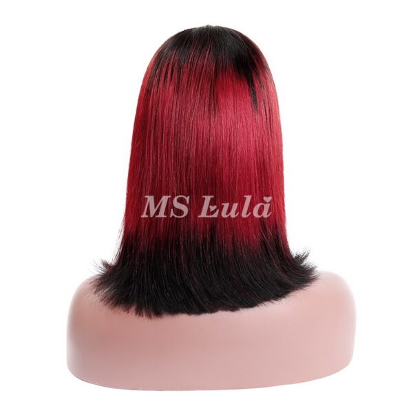 Black Root 1b/red/1b Ombre Color Straight BOB Lace Closure Wig - Image 3